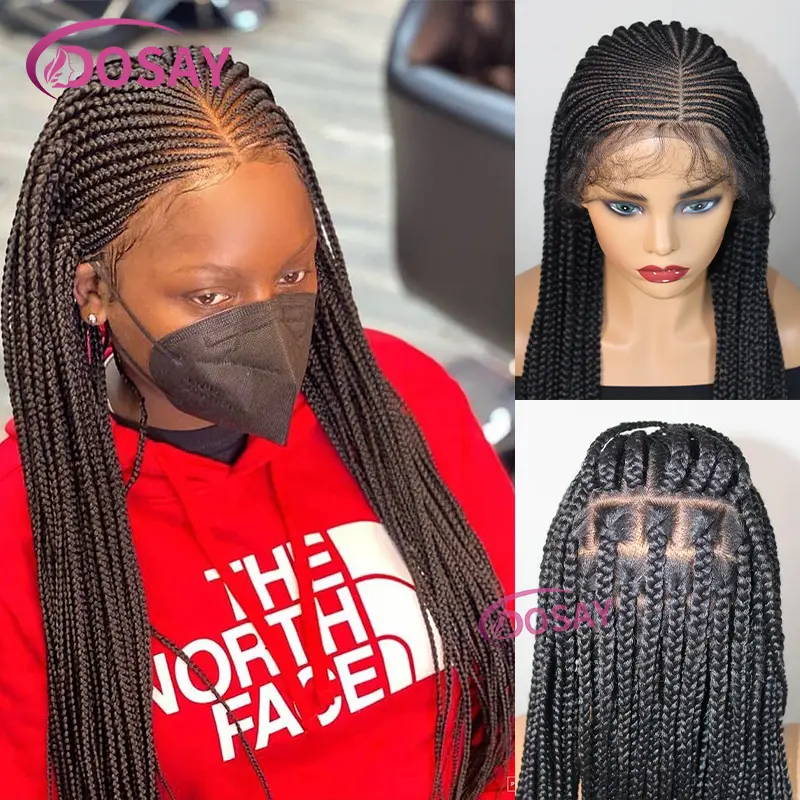 Synthetic Middle Part Braided Wigs For Women Lightweight Full Lace Wig Knotless Box Braids Wig With Baby Hair Braid Lace Wig 36"