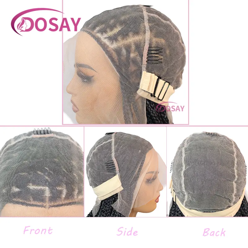 28" Knotless Box Braided Wigs with Curly Ends Synthetic Full Lace Braided Lace Wig French Curls Braided Wigs for Black Women