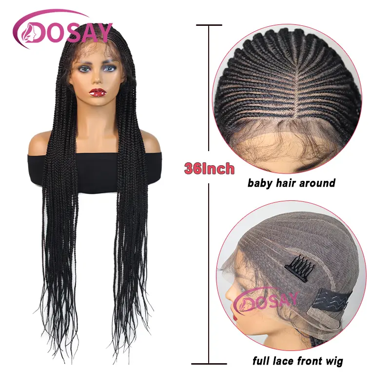 Synthetic Middle Part Braided Wigs For Women Lightweight Full Lace Wig Knotless Box Braids Wig With Baby Hair Braid Lace Wig 36"