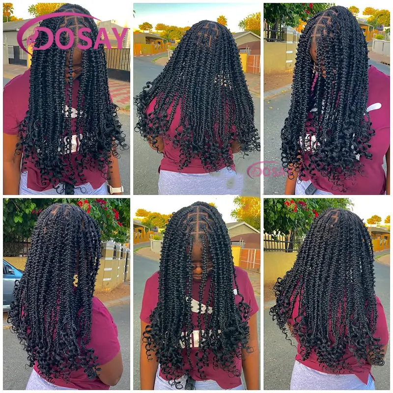 24" Synthetic Knotless Box Braided Wigs For Black Women Full Lace Front Wig With Baby Hair Braided African Wig With Curly Ends
