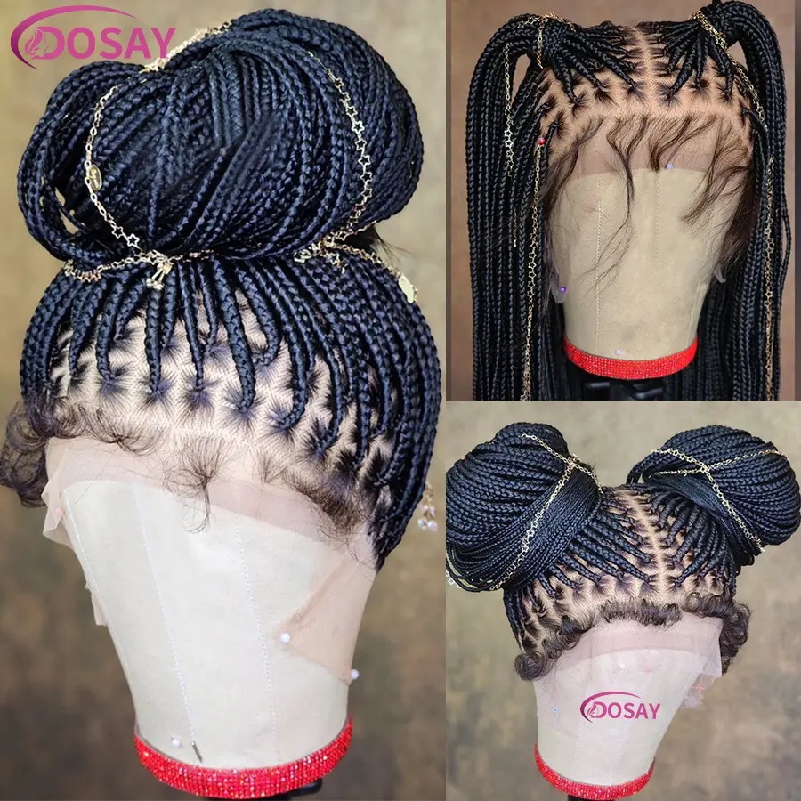36Inch Synthetic Long Box Braided Wig Full Lace Straight Cornrow Braiding Wig Burgundy Knotless Cornrow Braid Wig With Baby Hair