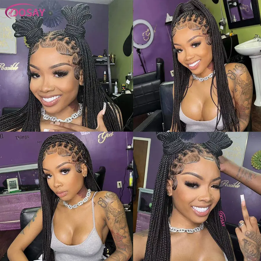 36Inch Synthetic Long Box Braided Wig Full Lace Straight Cornrow Braiding Wig Burgundy Knotless Cornrow Braid Wig With Baby Hair