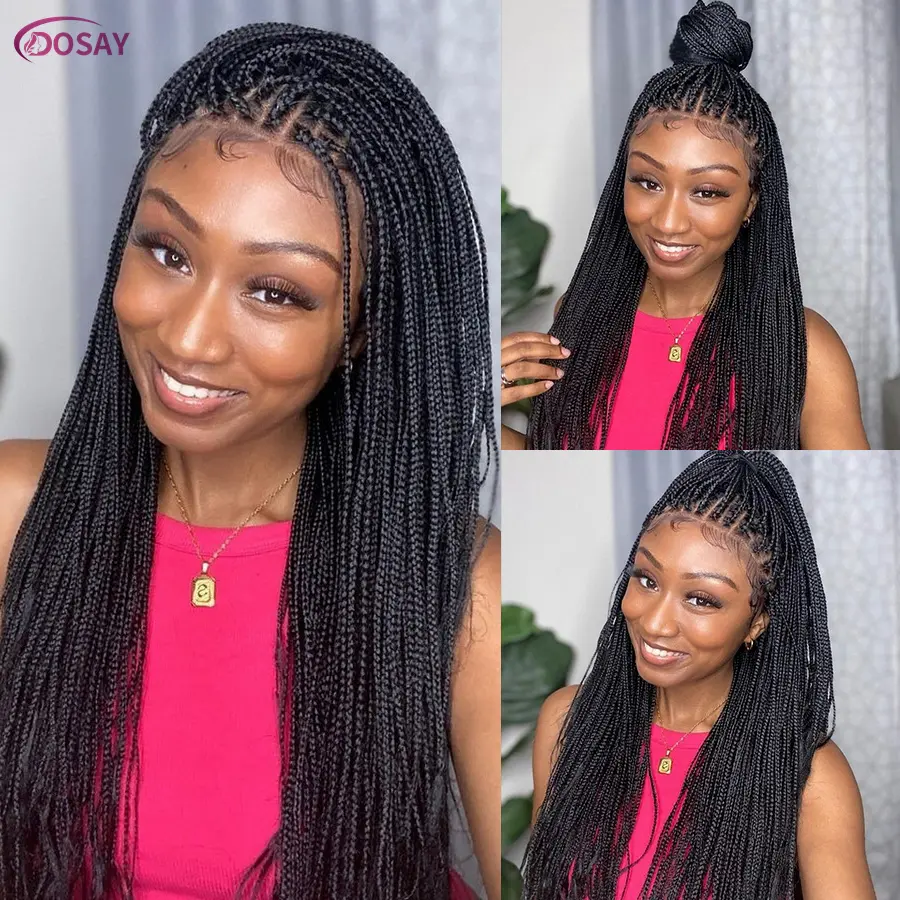 36Inch Synthetic Long Box Braided Wig Full Lace Straight Cornrow Braiding Wig Burgundy Knotless Cornrow Braid Wig With Baby Hair