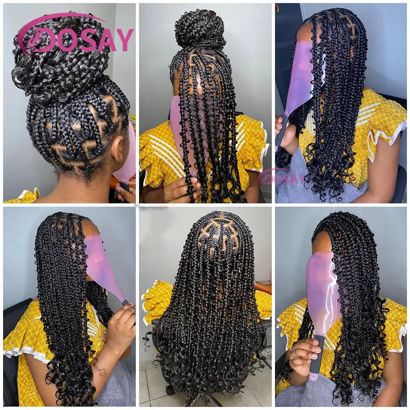 24" Synthetic Knotless Box Braided Wigs For Black Women Full Lace Front Wig With Baby Hair Braided African Wig With Curly Ends