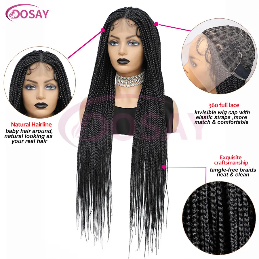 36Inch Synthetic Long Box Braided Wig Full Lace Straight Cornrow Braiding Wig Burgundy Knotless Cornrow Braid Wig With Baby Hair