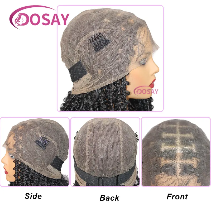 24" Synthetic Knotless Box Braided Wigs For Black Women Full Lace Front Wig With Baby Hair Braided African Wig With Curly Ends