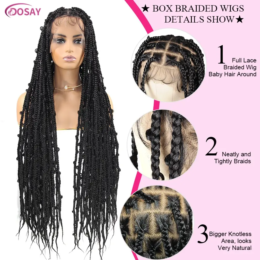 Long 38 36Inch Synthetic Braided Wigs Butterfly Cornrow Full Lace Wigs With Baby Hair Knotless Box Braiding Wigs For Black Women