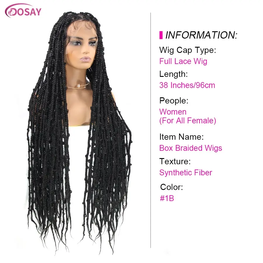 Long 38 36Inch Synthetic Braided Wigs Butterfly Cornrow Full Lace Wigs With Baby Hair Knotless Box Braiding Wigs For Black Women