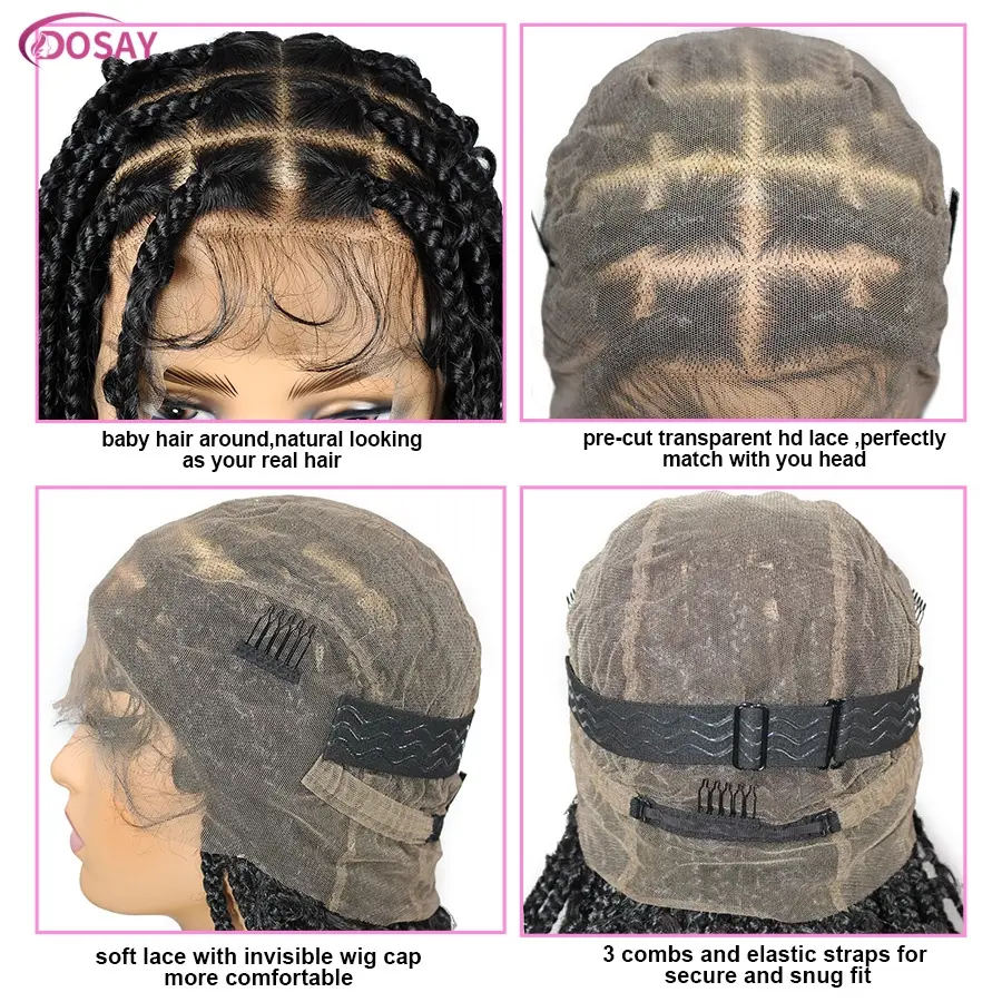 Long 38 36Inch Synthetic Braided Wigs Butterfly Cornrow Full Lace Wigs With Baby Hair Knotless Box Braiding Wigs For Black Women