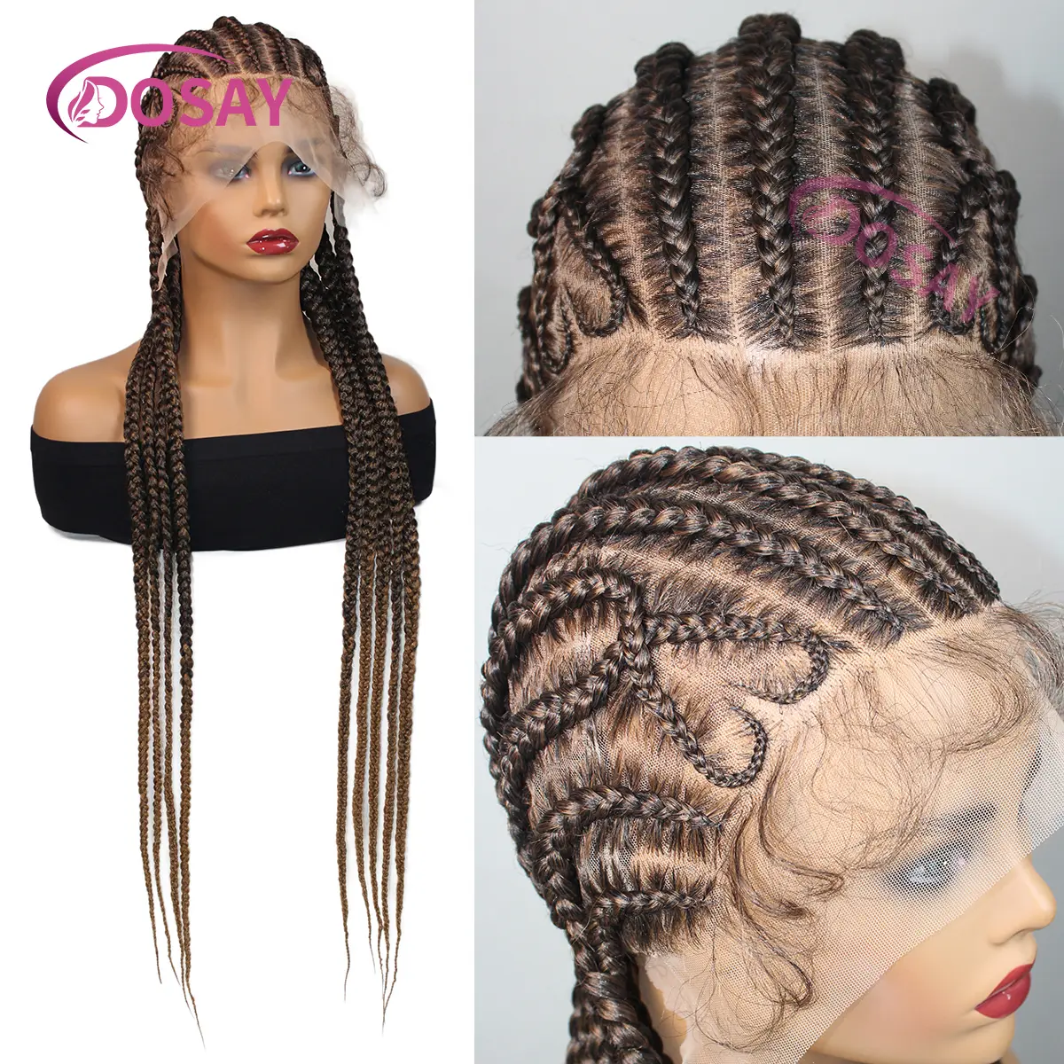 Full Lace Knotless Box Braided Wig for Women - Heart Synthetic Cornrow Box Style Braided Wig for Daily Use