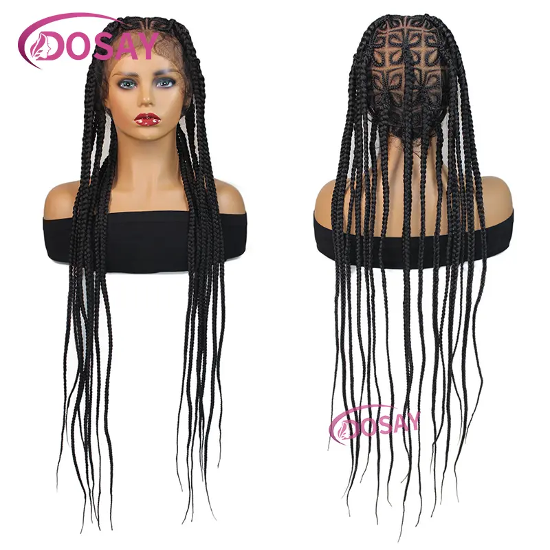 Synthetic Full Lace Wig For Women Flower Braided Wigs Knotless Butterfly Braids Wig With Baby Hair Wig Braid African 36Inch