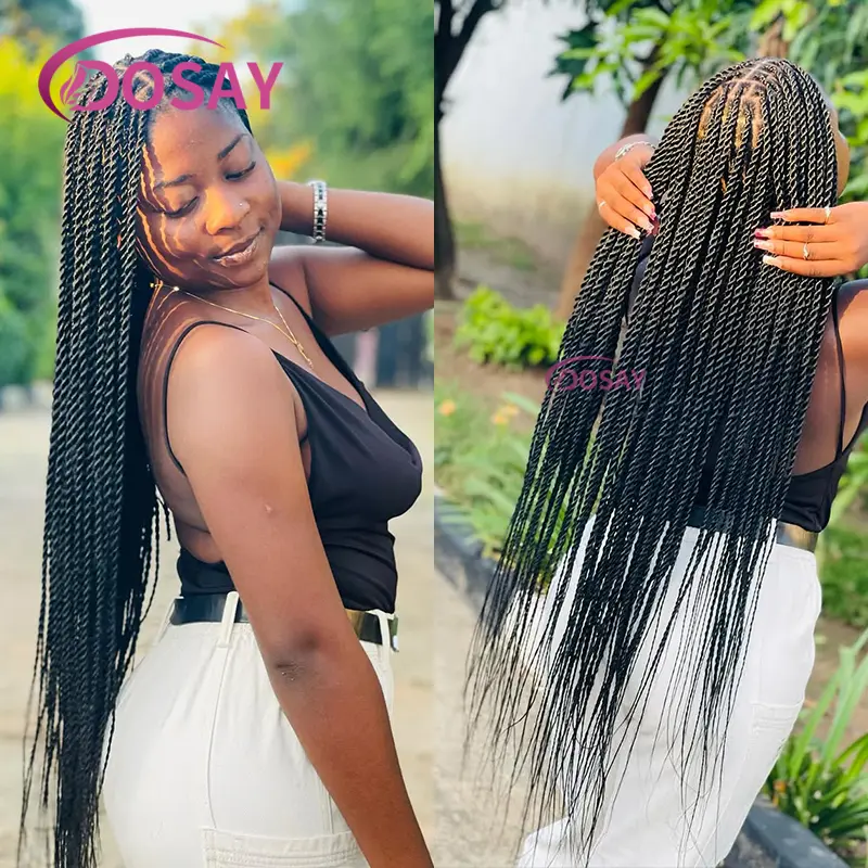 Synthetic Twist Full Lace Braided Wigs For Black Women Goddess Faux Locs Braid Wig Knotless Box Lace Front Wig African Braid Wig