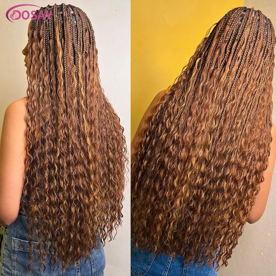 Synthetic Knotless Box Cornrows Braid Wigs With Curly Ends Square Part Braided Full Lace Wig For Women T1B 27 Blonde Braided Wig