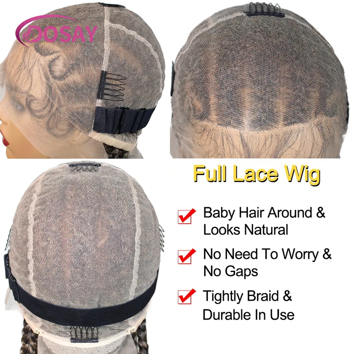 Full Lace Knotless Box Braided Wig for Women - Heart Synthetic Cornrow Box Style Braided Wig for Daily Use