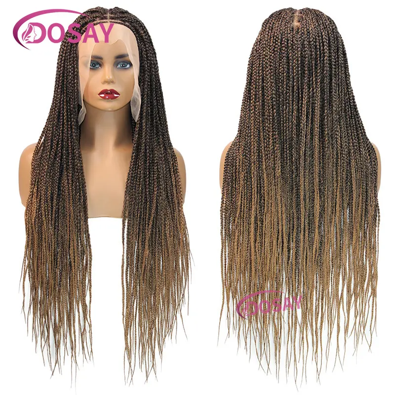 32" Synthetic Lace Front Wig Small Box Braided Wigs For Black Women Knotless Full Lace Wig African Cornrow Blonde Braid Wig