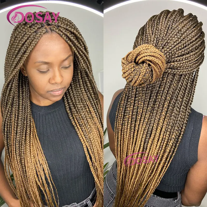 32" Synthetic Lace Front Wig Small Box Braided Wigs For Black Women Knotless Full Lace Wig African Cornrow Blonde Braid Wig