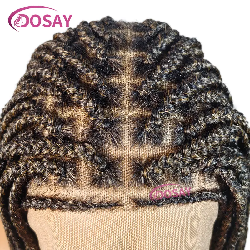 32" Synthetic Lace Front Wig Small Box Braided Wigs For Black Women Knotless Full Lace Wig African Cornrow Blonde Braid Wig