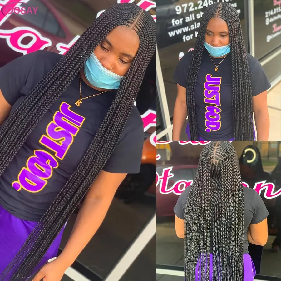 Full Lace Cornrow Braided Wigs Knotless Box Handmade Braids Wig With Baby Hair Goddess Fulani Braided Wig For Black Women 36Inch