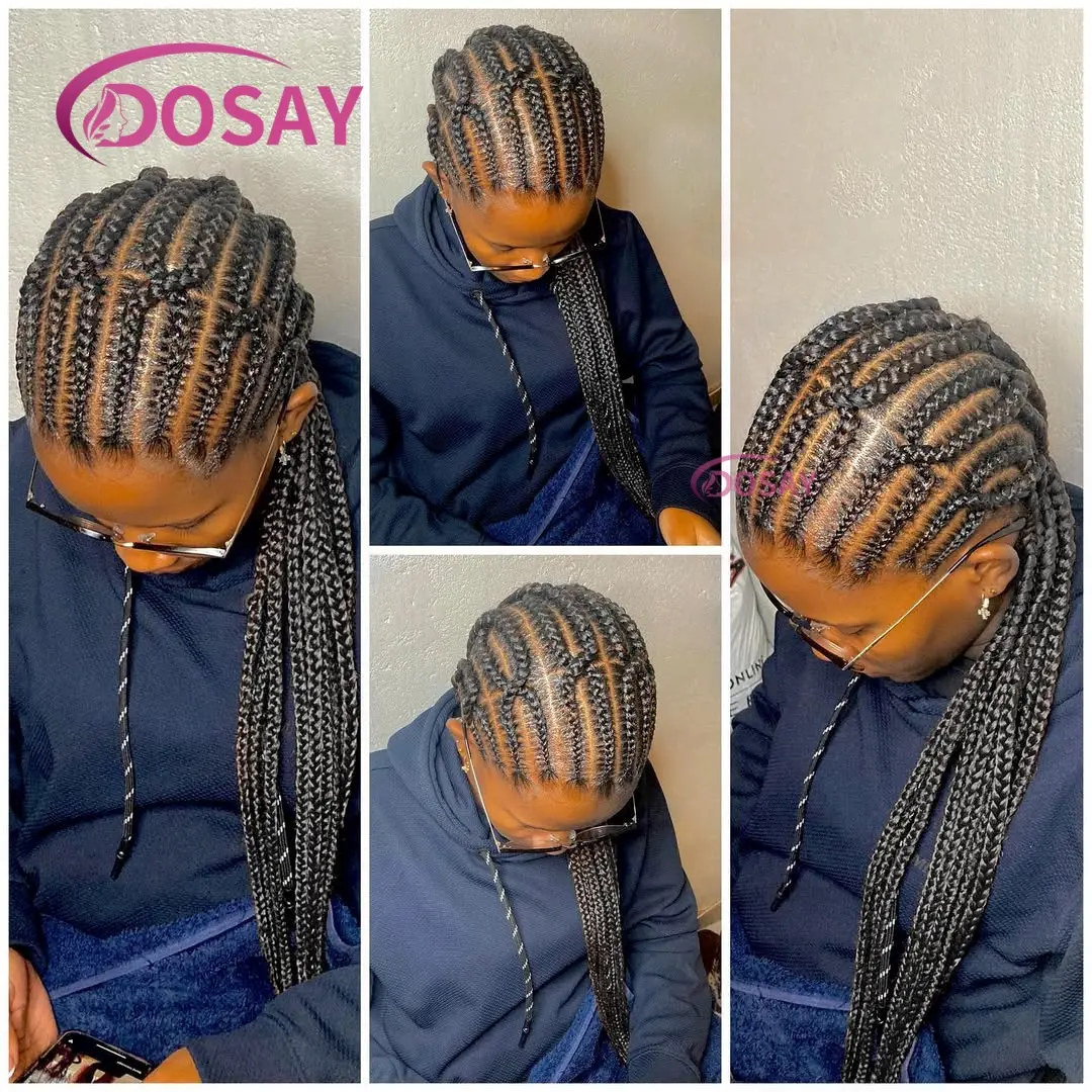 36" Synthetic Lace Front Wig For Black Women Knotless Box Braids Wig With Baby Hair Cornrow Braids Lace Wigs Braid African Wigs