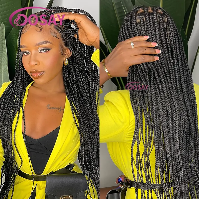 36" Cornrows Braids Lace Wigs Synthetic Full Lace Front Wigs For Black Women African Knotless Box Braiding Hair