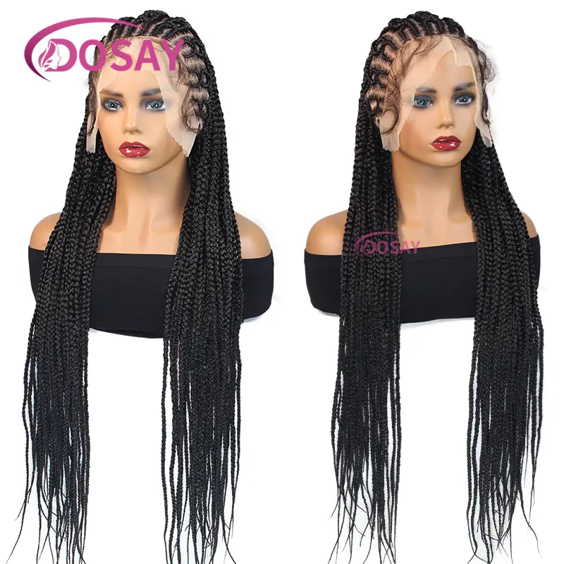 36" Synthetic Lace Front Wig For Black Women Knotless Box Braids Wig With Baby Hair Cornrow Braids Lace Wigs Braid African Wigs