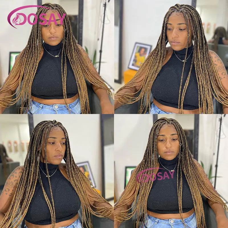 32" Synthetic Lace Front Wig Small Box Braided Wigs For Black Women Knotless Full Lace Wig African Cornrow Blonde Braid Wig