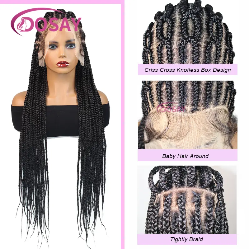36" Synthetic Lace Front Wig For Black Women Knotless Box Braids Wig With Baby Hair Cornrow Braids Lace Wigs Braid African Wigs
