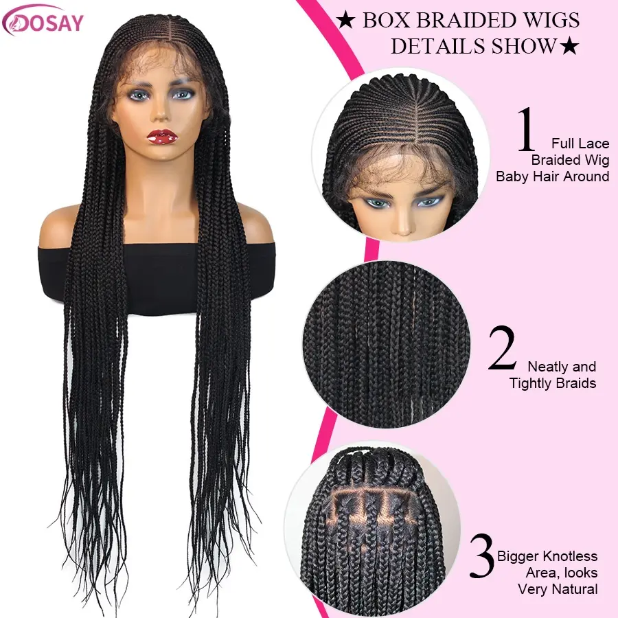Full Lace Cornrow Braided Wigs Knotless Box Handmade Braids Wig With Baby Hair Goddess Fulani Braided Wig For Black Women 36Inch