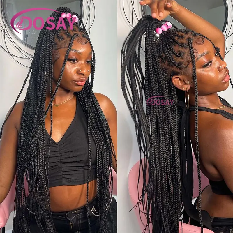 36" Cornrows Braids Lace Wigs Synthetic Full Lace Front Wigs For Black Women African Knotless Box Braiding Hair