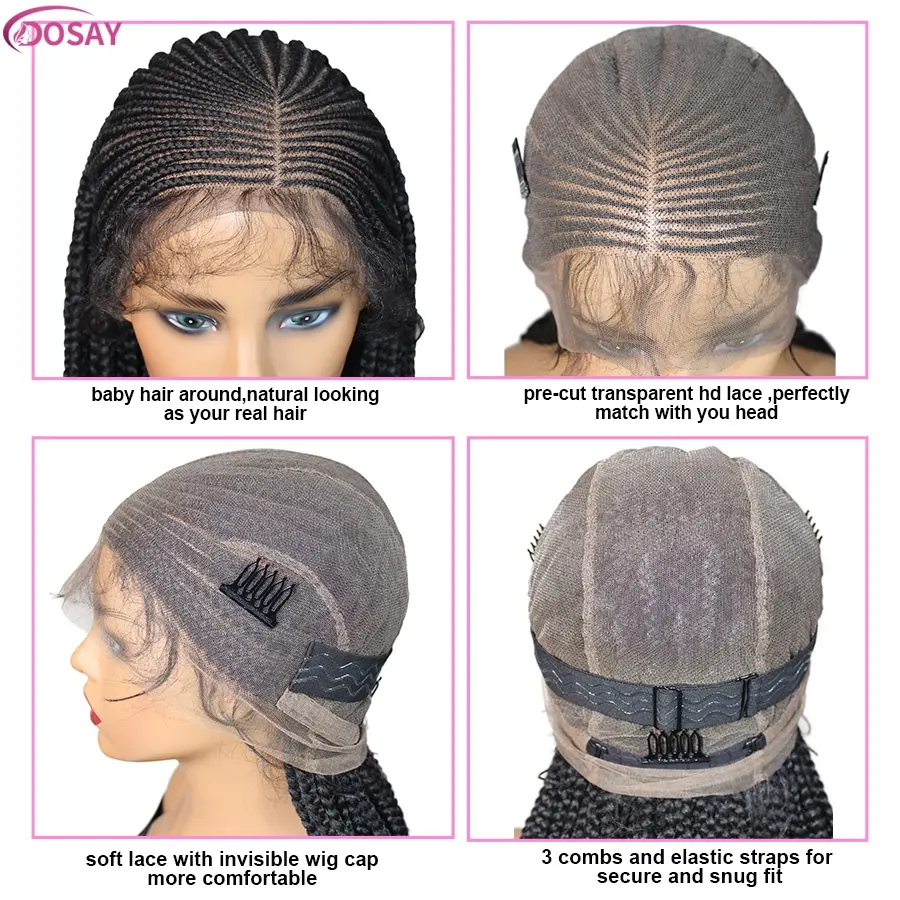 Full Lace Cornrow Braided Wigs Knotless Box Handmade Braids Wig With Baby Hair Goddess Fulani Braided Wig For Black Women 36Inch