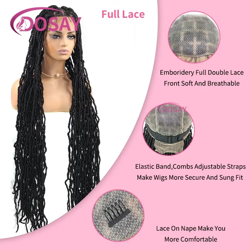 40" Faux Locs Crochet Hair Braid Full Lace Braided Wigs For Black Women Synthetic Goddess Locs Braiding Hair Extension PreLooped
