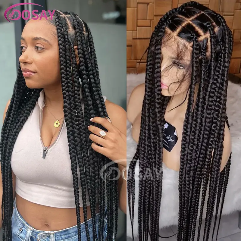 360 Knotless Box Braids Lace Front Wig Super Long Full Lace Box Braid Wig With Baby Hairs Synthetic Braided Wigs For Black Women