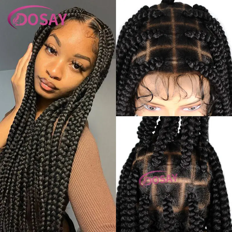 360 Knotless Box Braids Lace Front Wig Super Long Full Lace Box Braid Wig With Baby Hairs Synthetic Braided Wigs For Black Women
