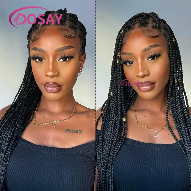 Synthetic Long Full Lace Braided Wigs for Black Women Knotless Box Braids Lace Frontal Wig with Baby Hair Cornrow braid Lace Wig