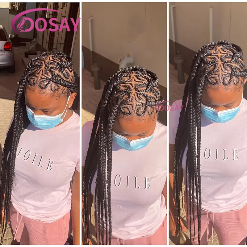 36 Inch Synthetic Full Lace Front Wigs for Black Women Cornrow Butterfly Shaped Braided Wigs with Baby Hair African Braids Wig