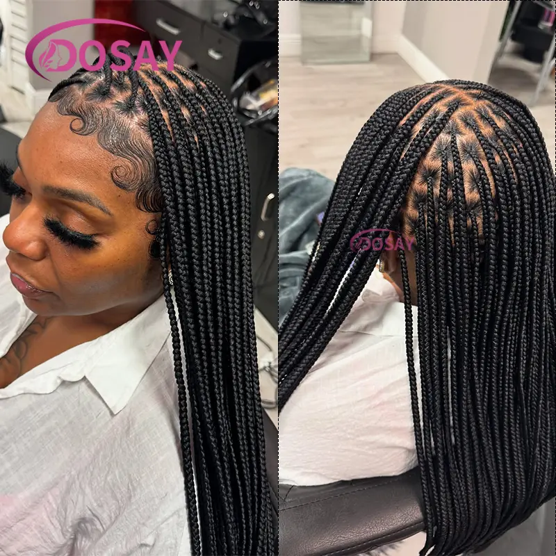 Synthetic Long Full Lace Braided Wigs for Black Women Knotless Box Braids Lace Frontal Wig with Baby Hair Cornrow braid Lace Wig