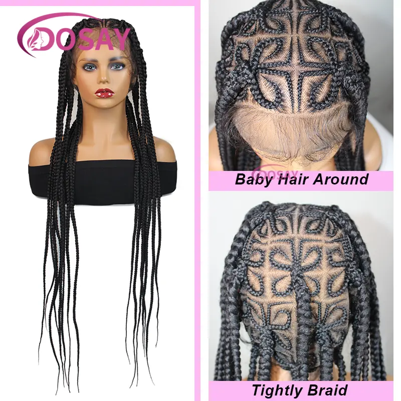36 Inch Synthetic Full Lace Front Wigs for Black Women Cornrow Butterfly Shaped Braided Wigs with Baby Hair African Braids Wig