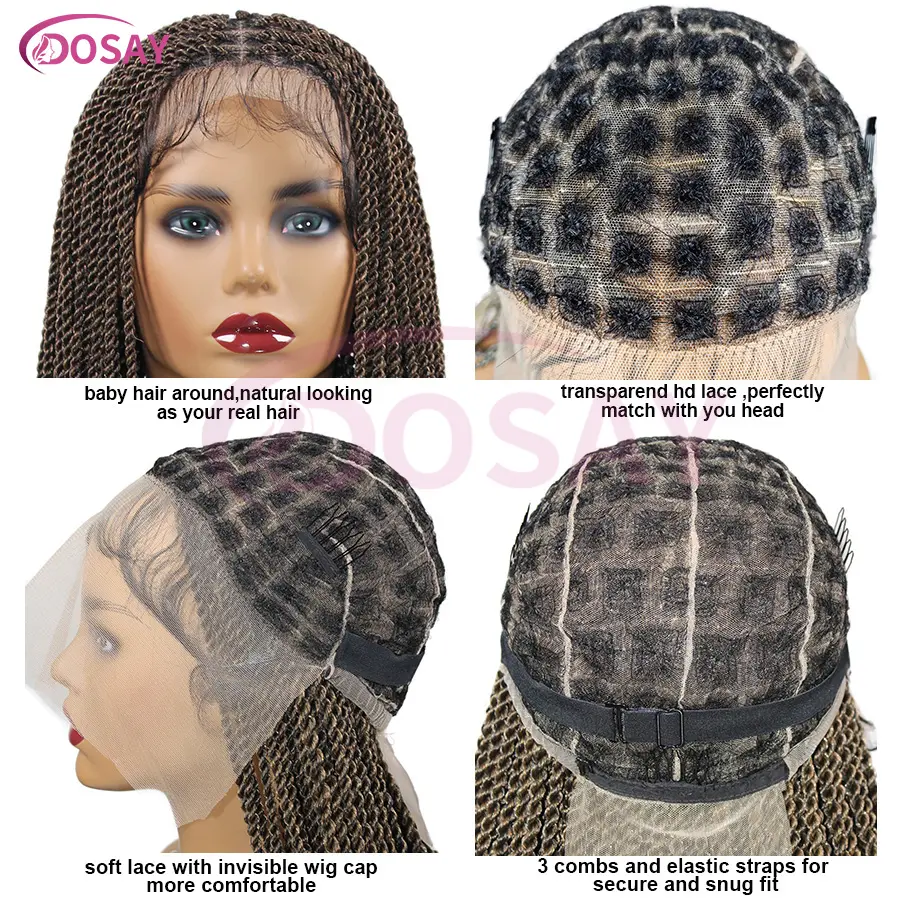 Synthetic Full Lace Senegalese Twists Braids Knotless Small Box Braided Wigs For Women 36'' Ombre Blonde Burgundy Braided Wigs