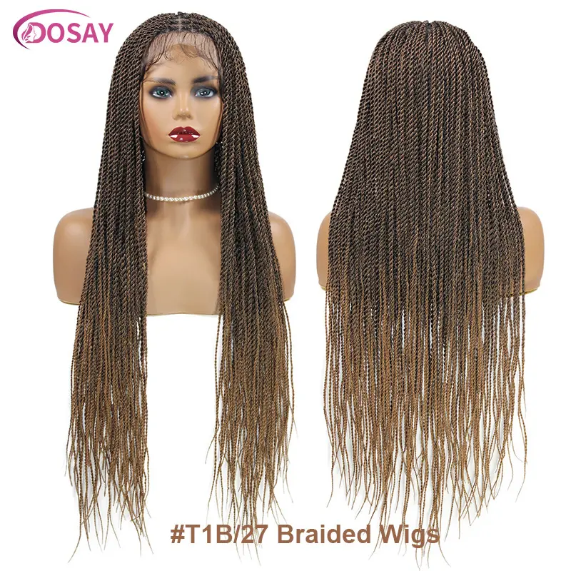 Synthetic Full Lace Senegalese Twists Braids Knotless Small Box Braided Wigs For Women 36'' Ombre Blonde Burgundy Braided Wigs