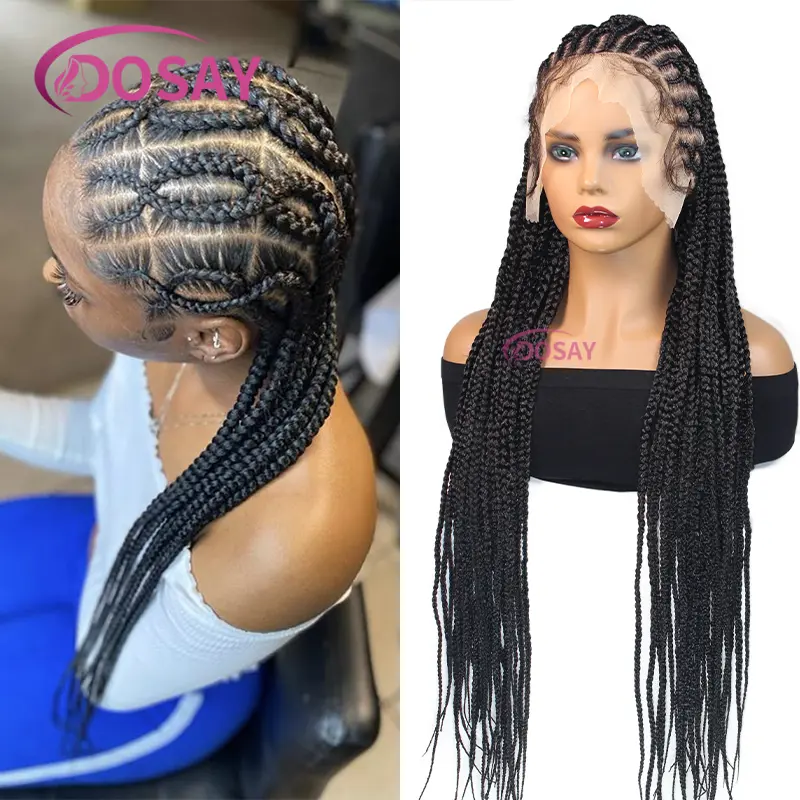 36" Knotless Box Braiding Wigs with Baby Hair Synthetic Full Lace Wig for Women Cornrow Braids Lace Wigs African Braided wigs
