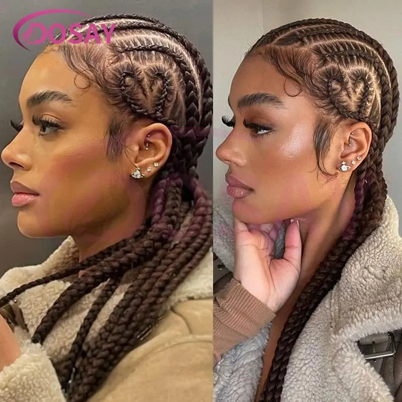 Synthetic Heart Shaped Braids Lace Wigs 36" Full Lace Front Braided Wigs for Black Women Cornrows Knotless Box Braiding Wig Afro