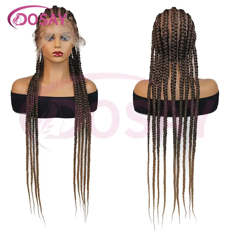 Synthetic Heart Shaped Braids Lace Wigs 36" Full Lace Front Braided Wigs for Black Women Cornrows Knotless Box Braiding Wig Afro