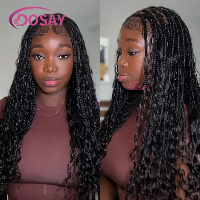 36" Synthetic Full Lace Wig for Black Women Knotless Box Braided Wigs with Baby Hair Cornrow Black Wig Braids African Wig