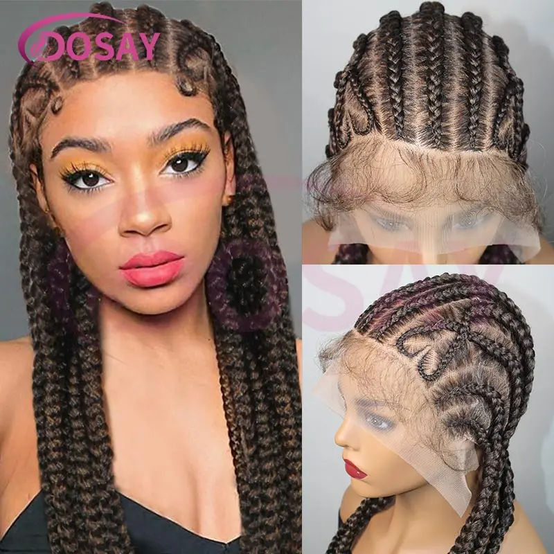 36 Inch Synthetic Full Lace Heart Shaped Braided Wigs Handmade Lace Front Wigs with Baby Hair for Black Women African Braids Wig