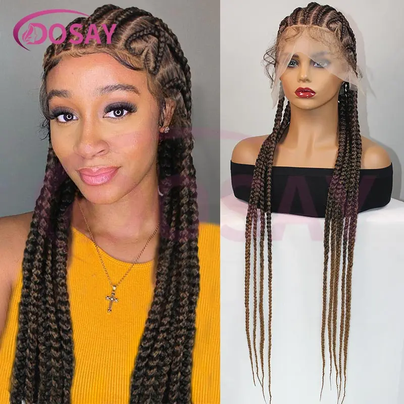 36 Inch Synthetic Full Lace Heart Shaped Braided Wigs Handmade Lace Front Wigs with Baby Hair for Black Women African Braids Wig