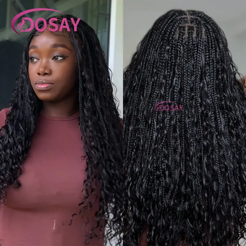 36" Synthetic Full Lace Wig for Black Women Knotless Box Braided Wigs with Baby Hair Cornrow Black Wig Braids African Wig