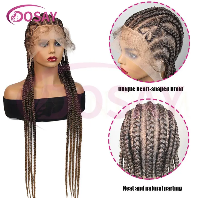 36 Inch Synthetic Full Lace Heart Shaped Braided Wigs Handmade Lace Front Wigs with Baby Hair for Black Women African Braids Wig