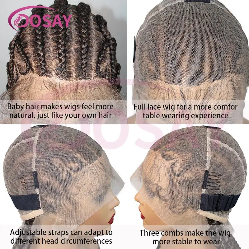 36 Inch Synthetic Full Lace Heart Shaped Braided Wigs Handmade Lace Front Wigs with Baby Hair for Black Women African Braids Wig