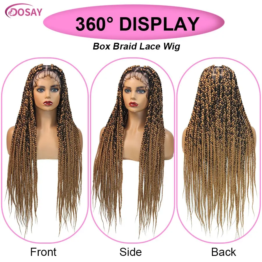 Synthetic Braided Wigs Big Square Box Cornrow Braided Full Lace Wigs With Baby Hair Blonde Tribal Knotless Braids Wig For Women