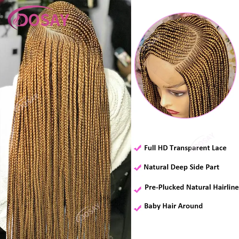 36" Blonde Cornrow Braided Wigs for Black Women Synthetic Side Part Box Braided Wig Full Lace Front Wig Faux Locs Godness Wig